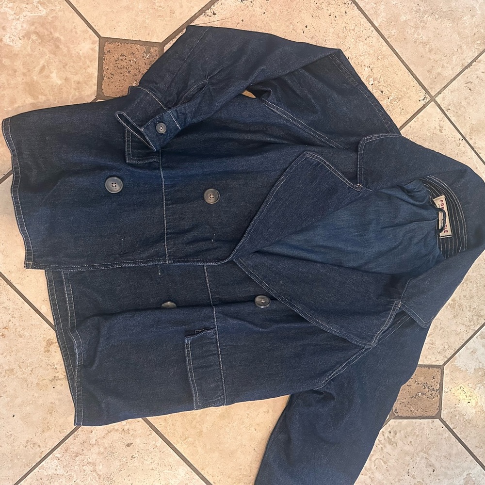 Men's Dark Blue Denim Peacoat Jacket